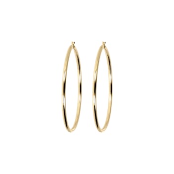 18K Yellow Gold Over Sterling Silver Polished 2-1/2" Hoop Earrings