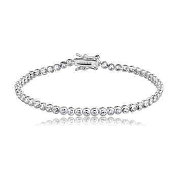 Bezel-Set CZ Tennis Bracelet In White Rhodium Over Brass