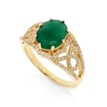 Emerald and Diamond 14K Yellow Gold Over Sterling Silver Ring 2.72ctw