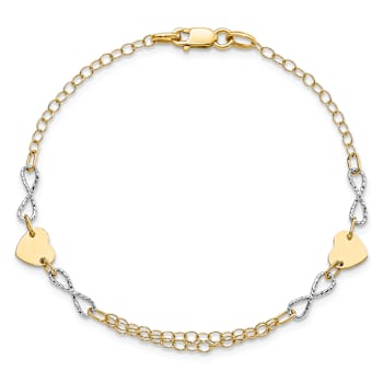 14K Two-tone Gold Polished Infinity and Heart Bracelet
