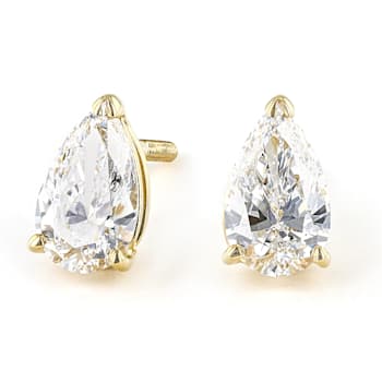Certified Pear Shape White Lab-Grown Diamond E-F SI 18k Yellow Gold Stud
Earrings 1.50ctw