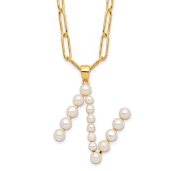 Gold Tone Sterling Silver 3-5.5mm Freshwater Cultured Pearl LETTER  N
18-inch Necklace
