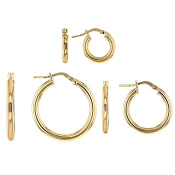 Set Of 6 Hoop Earrings In 18K Gold Over Bronze and Rhodium Over Bronze