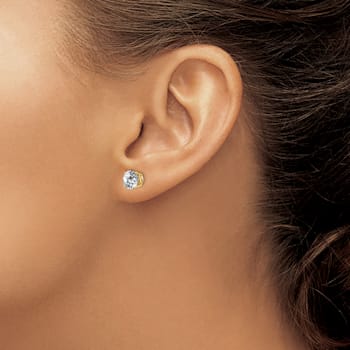 14K Yellow Gold 2ct. 6.5mm Round G H I True Light Moissanite Earrings