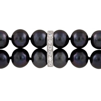 7-7.5mm Black Cultured Freshwater Pearl Silver  Bracelet