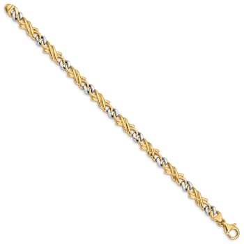 14K Two-tone Gold 6mm Hand-Polished Fancy Link Chain Bracelet