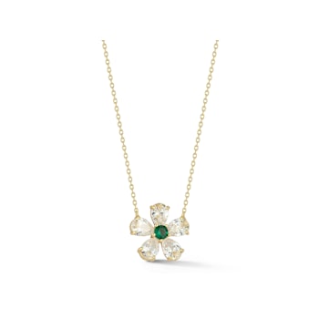 Rachel Zoe Green and White CZ Flower Pendant Necklace in 14K Gold Over
Sterling Silver
