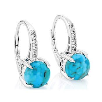Turquoise And Sapphire Solitaire Hoop Earrings In Sterling Silver