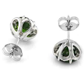 Chrome Diopside And Zircon Stud Earrings In Sterling Silver