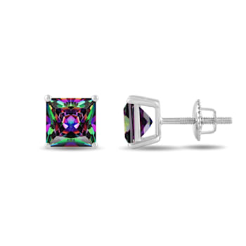 Multi-color Cubic Zirconia 14k White Gold Studs With Velvet Gift Box 4.00ctw