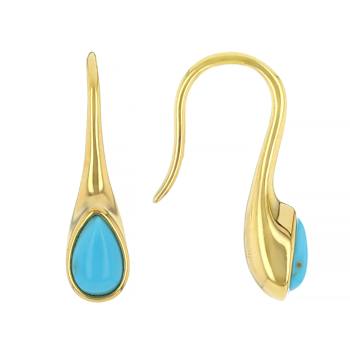 Turquoise Pear Dangle Earrings In 18K Gold Over Sterling Silver 8x5mm