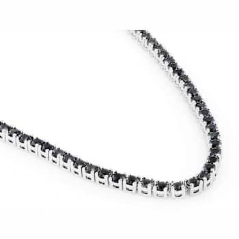 Black Spinel Tennis Necklace In Rhodium Over Brass 18 Inch 138.57ctw