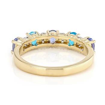 Tanzanite, Neon Blue Apatite And White Zircon Ring In 18K Gold Over
Sterling Silver 0.94ctw