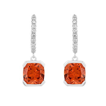 Peach Orange Lab Created Padparadscha Sapphire & Moissanite Rhodium
Over Silver Drop Earrings