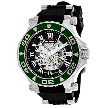 Seapro Men's Seaway Black Dial, Green Bezel, Black Rubber Strap Watch