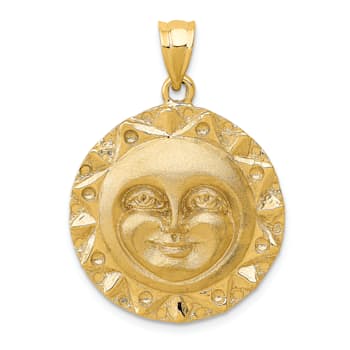 14k Yellow Gold Satin and Textured Sun Pendant