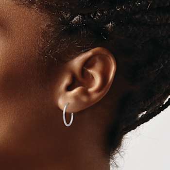 Rhodium Over 14k White Gold Polished 1" Endless Tube Hoop Earrings