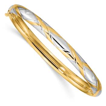 Oro Diamante™ 4.0mm Diamond-Cut Twisted Bangle in Hollow 14K Two-Tone Gold  | Zales