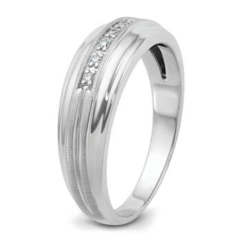 Rhodium Over 10K White Gold Men's Polished, Satin and Grooved 5-Stone
Diamond Ring