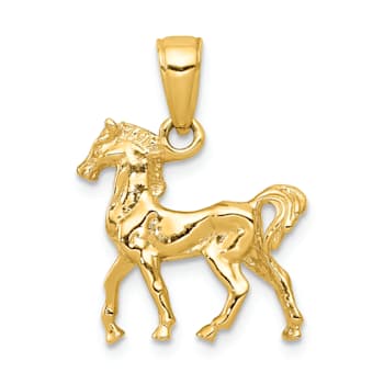 14k Yellow Gold Solid 3D Polished Horse Pendant
