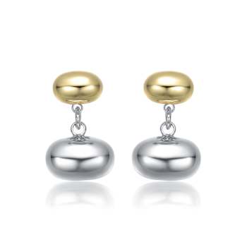 Two-Tone Double Bead And Chain Dangle Earrings In Rhodium And 14K Gold
Over Brass