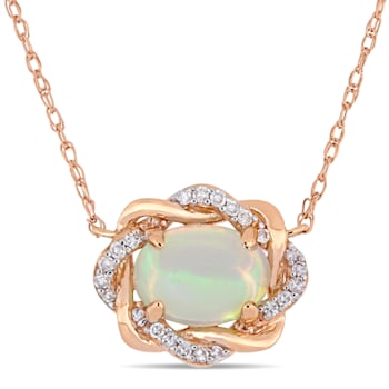 0.75ctw Blue Ethiopian Opal And 0.10ctw Diamond 10k Rose Gold Necklace
