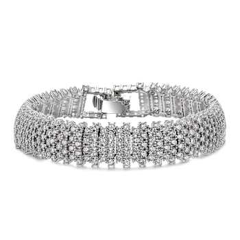 CZ Pave Link Bracelet In White Rhodium Over Brass
