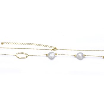 Pear Shape Freshwater Pearl Station Necklace In 14K Gold Over Sterling Silver