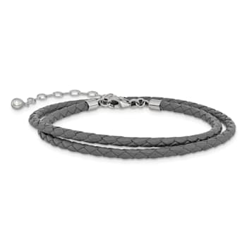 Gray Leather 14" with 2" Extension Choker or Wrap Bracelet