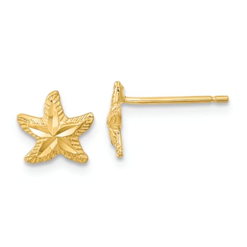 14k Yellow Gold Polished and Diamond-Cut Starfish Stud Earrings