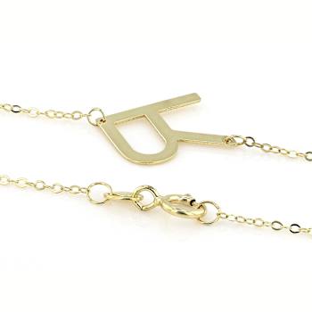 Sideways Initial R Necklace In Solid 14K Yellow Gold 18 Inch