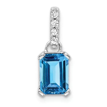 Rhodium Over 10k White Gold 1.3 ctw Blue Topaz and Accent Diamond Pendant