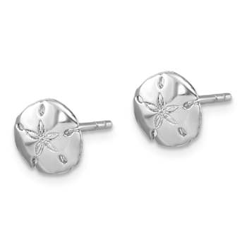 Rhodium Over Sterling Silver Polished Sand Dollar Post Earrings