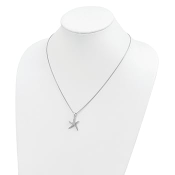 Rhodium Over Sterling Silver Cubic Zirconia Starfish Necklace