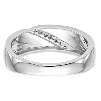 Rhodium Over 14K White Gold Diamond Trio Ladies Wedding Band 0.05ctw