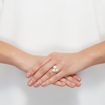 8.5-9mm Round White Freshwater Pearl and 0.14ctw Diamond 10K Yellow Gold Ring