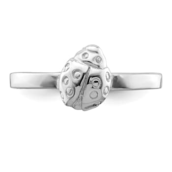 Rhodium Over Sterling Silver Polished Ladybug Children's Ring