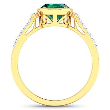 1.83ctw Green Emerald and Diamond 14K Yellow Gold Halo Ring