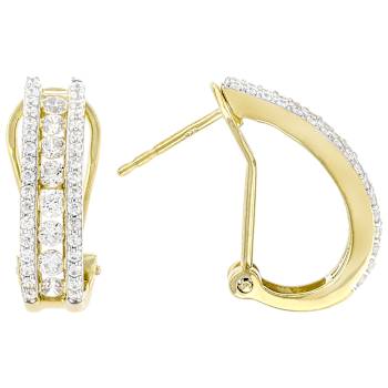 CZ J-Hoop Earrings In 18K Gold Over Sterling Silver