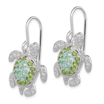 Rhodium Over Sterling Silver Multi Cubic Zirconia Turtle Dangle Earrings
