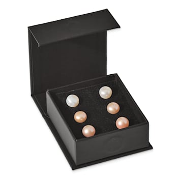 Rhodium Over Sterling Silver 8-9mm Set of 3 White/Pink/Purple Button FWC
Pearl Earrings