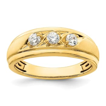 14K Yellow Gold 3-Stone Diamond Men's Ring 0.38ctw