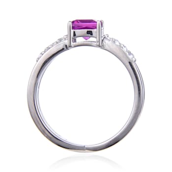 Square Lab Created Purple Sapphire and White Topaz Sterling Silver
Crossover Split Shank Ring