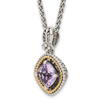 Sterling Silver Antiqued with 14K Accent Amethyst Necklace