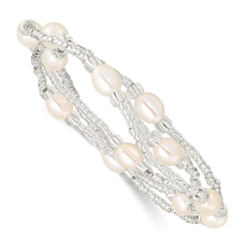 6-8mm White Rice Freshwater Cultured Pearl and Glass Bead Stretch
3-Bracelet Set