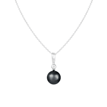 Cultured Tahitian Pearl 10mm Diamond Pendant in 14k White Gold