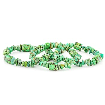 Green Turquoise Chip Bead Stretch Bracelet Set Of 3