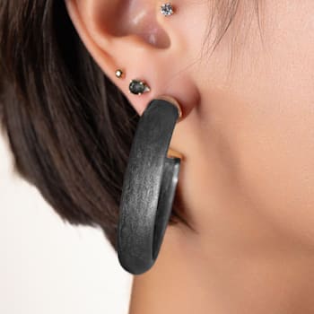 14K Yellow Gold Over Sterling Silver Medium Illusion Acrylic Hoops in Onyx