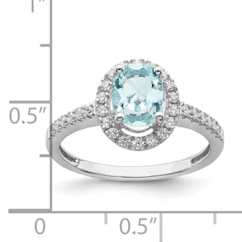 Rhodium Over 14K White Gold Aquamarine Diamond Halo Engagement Ring