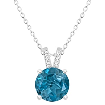 8mm Round London Blue Topaz With Diamond Accents Rhodium Over Sterling
Silver Pendant with Chain